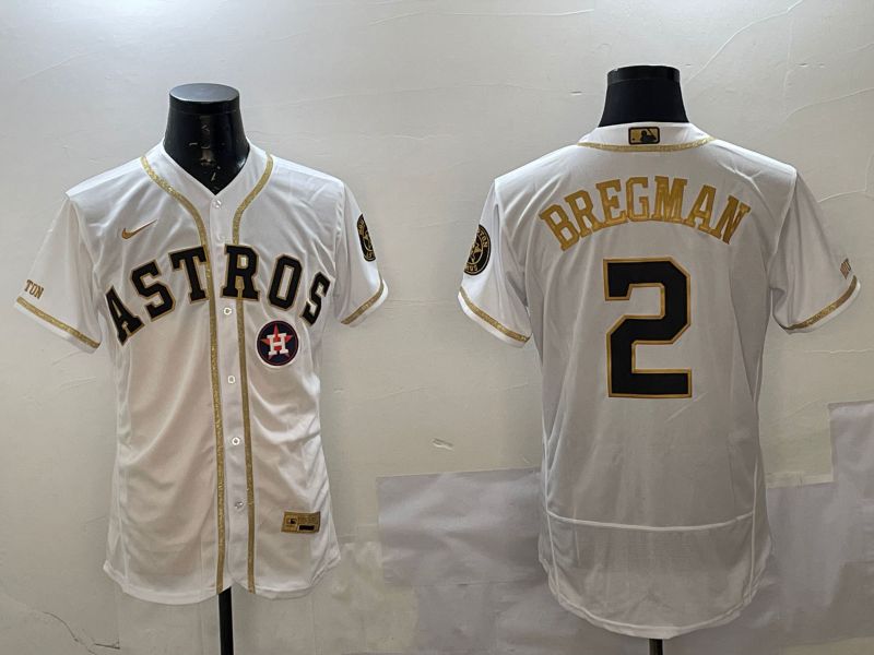 Men Houston Astros #2 Bregman White Gold Elite 2025 Nike MLB Jersey style 5->houston astros->MLB Jersey